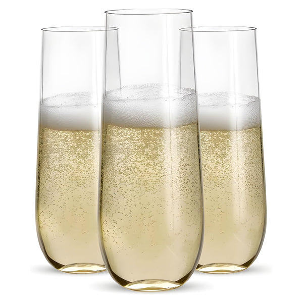 Prestee 48 Pack Plastic Champagne Flutes 9 oz - Stemless Disposable Champagne Flutes for Cocktails Mimosa Bar and Party Supplies - Clear Shatterproof Plastic Wine Glasses for Wedding and Summer Party - image 1