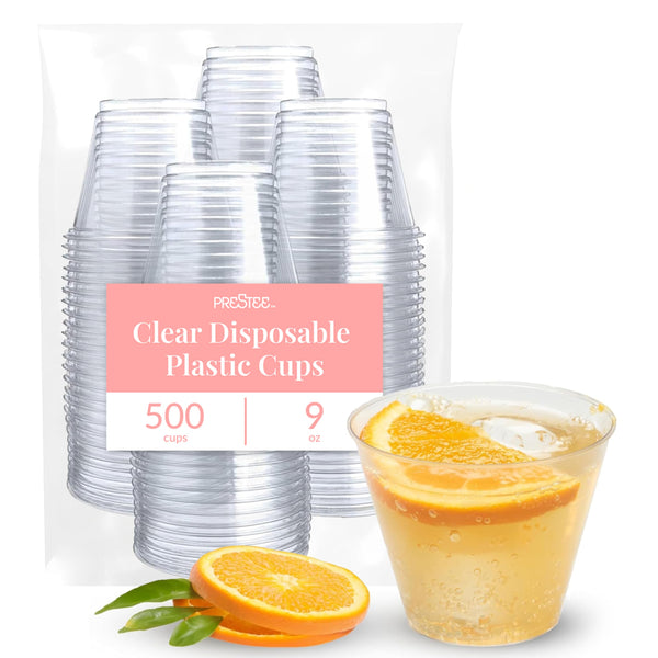 Prestee 500 Clear Plastic Cups - 9 oz Cocktail Cups for Parties and Events, Plastic Cocktail Glasses, Disposable Drinkware - Durable Drinkware, Bulk 500 Party Supplies - image 1