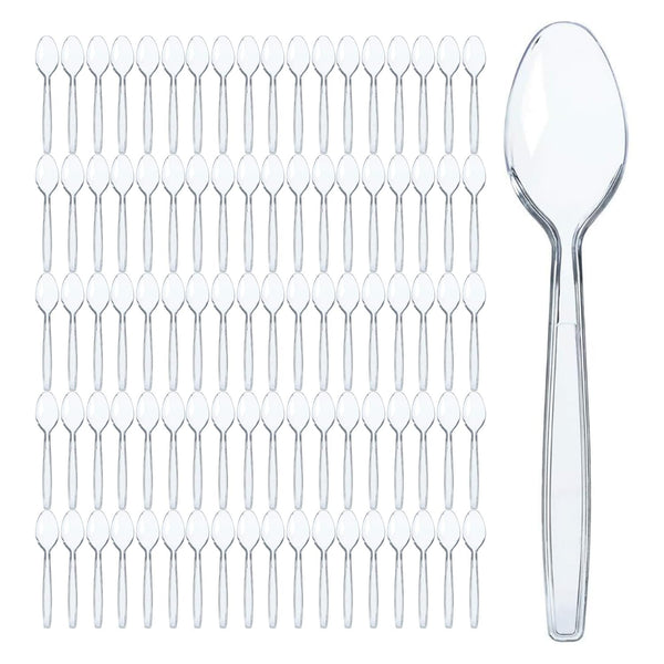 Prestee 500 Count Clear Plastic Spoons - 6 Inch Heavy Duty Plastic Spoons Disposable Bulk Pack - Elegant and Durable Clear Silverware Suitable for Events, Dinner, Banquets, Parties, and Gatherings - image 1