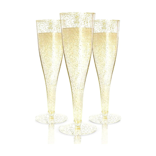 Prestee 48 Pack Champagne Flutes Plastic Disposable - Gold Glitter Flute Glasses for Champagne, Mimosa Bar, New Year's Eve 2025 Party Supplies, Wedding, Shower, Event - 4.5 oz Fairy Stemware - image 1