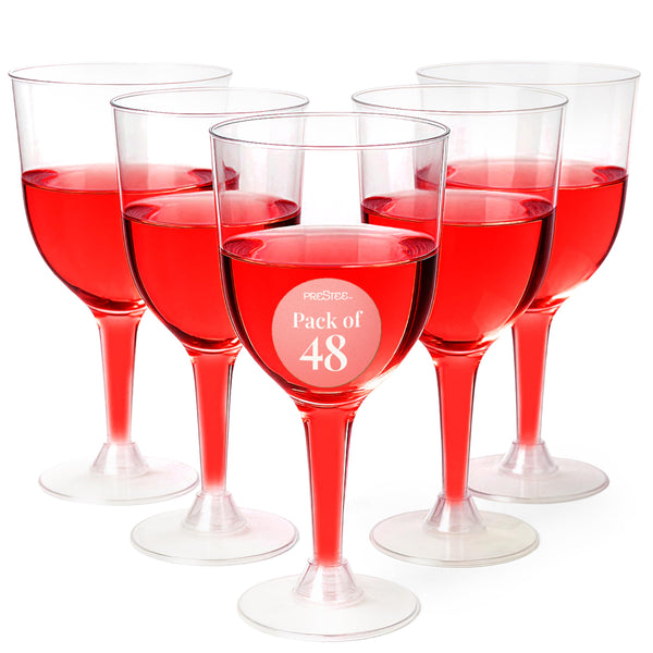 Prestee Stemmed Disposable Wine Glasses - 10 oz Clear Plastic Wine Glasses BPA-Free - Easy Assembly for Parties Weddings Picnics - Durable and Sturdy Wine Plastic Cups - 48 Pack - image 1