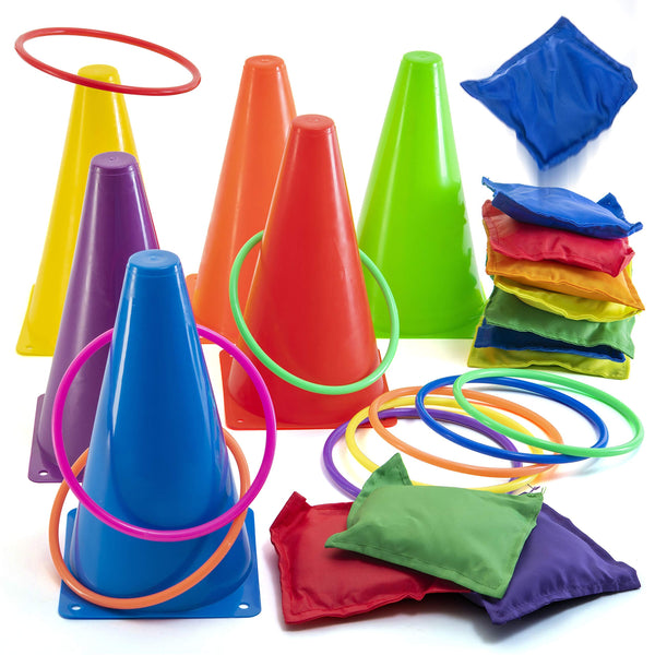 Prextex Multicolored 3-in-1 Yard Game Set - Ring Toss Game, Bean Bags, Cones - Outdoor Toys for Toddlers & Kids, Children's Indoor Play, Family Fun Carnival Games, Kids Party Cornhole Set, Lawn Games - image 1