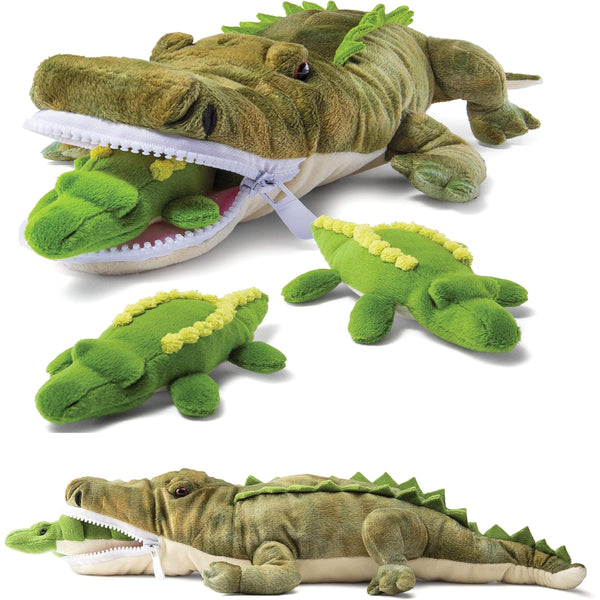 PREXTEX Stuffed Alligator Toy with 3 Baby Alligators - Alligator Plush Mommy with 3 Zippered Babies, Ideal Stuffed Animal for Boy or Girl Playtime - 3-5 Years - image 1