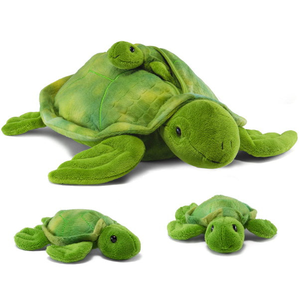 PREXTEX Plush Turtle Toy with 3 Baby Stuffed Turtles - Big Mom with Zipper Storage - Soft Reptile Toys for Kids Ages 3-5 - Cuddly Stuffed Set - Thoughtful Gift for Animal Lovers & Toddlers - image 1