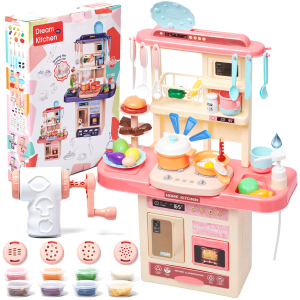 Prextex Plastic Pretend Play Kitchen Set - Multi-Color Kitchen Playset with Dishwasher and Oven - Stove with Lights and Sounds - Working Faucet with Water Circulation - image 1