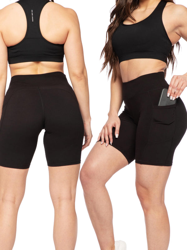 SATINA Biker Shorts for Women – High Waist Yoga Bottoms with Pockets, Buttery Soft 8-Inch Fit – Stretchy, Breathable Tummy Control Workout Shorts for Regular & Plus Sizes – Black, X-Large Activewear - image 1