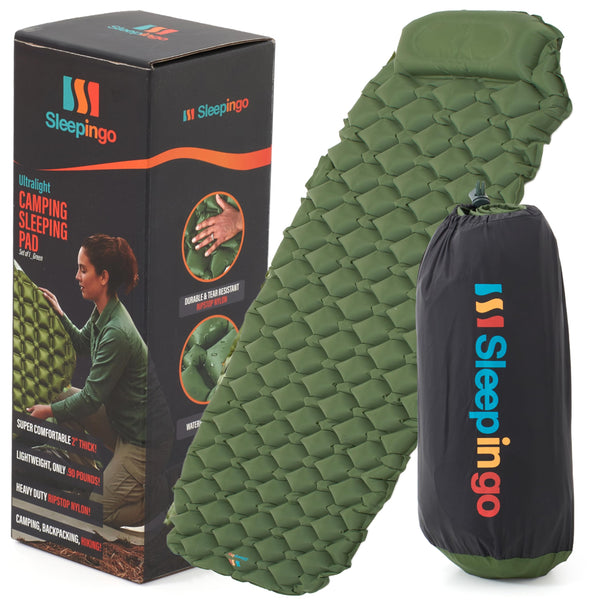 Sleepingo Sleeping Pad for Camping, Green Nylon TPU, Lightweight & Compact, Ideal for Camping and Hiking, Durable Material - image 1