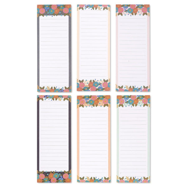 6-Pack Magnetic Notepads for Refrigerator - Shopping List, To-Do, Memo, Scratch Pads (6 Floral Designs, 60 Sheets Each)