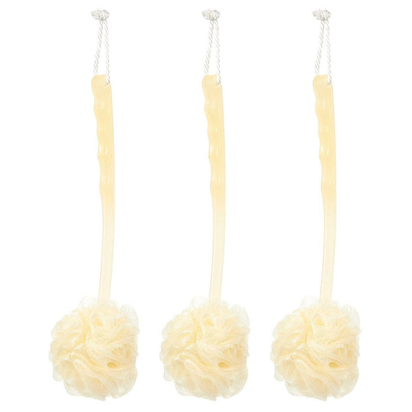 Bath Body Scrubber, Exfoliating Mesh Pouf with Handle (4 x 18 x 5 In, 3 Pack)