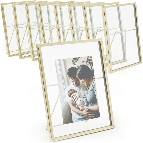 8 Pack Gold 5x7 Floating Glass Picture Frames for Tabletop, Pressed Flowers, Home Decor