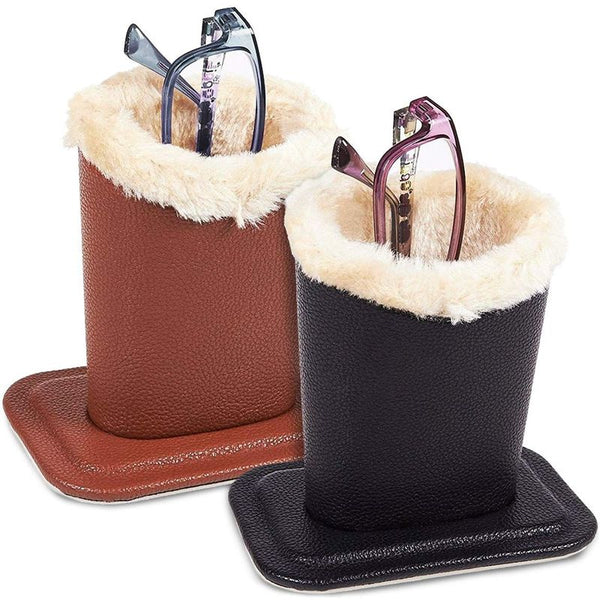 2 Pack Eyeglass Holder Stands with Soft Plush Lining, 4.5 x 4.7 x 3.2 inches, Black/Brown