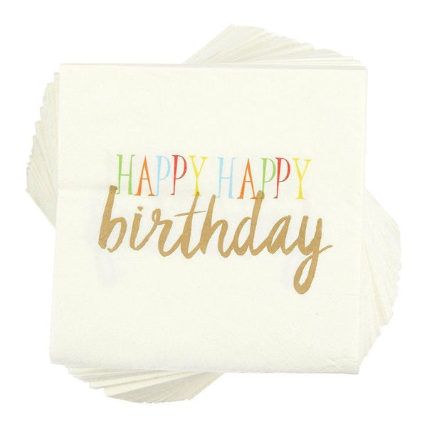 Happy Birthday Rainbow Party Supplies, Paper Napkins (5 x 5 In, White, 100 Pack)