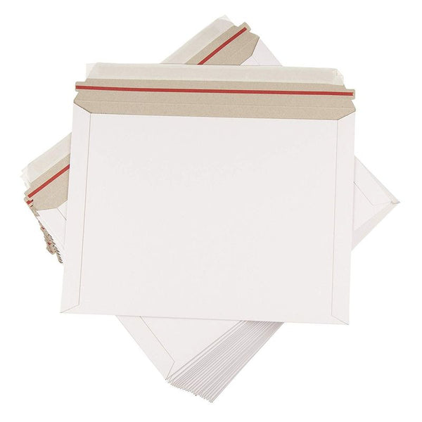 Rigid Mailers - 25-Pack Stay Flat Photo Document Mailers, Self-Seal Paperboard Envelope Mailers for Photos, Pictures, Documents, White, No Bend, 9 1/2 x 12 1/2 inches