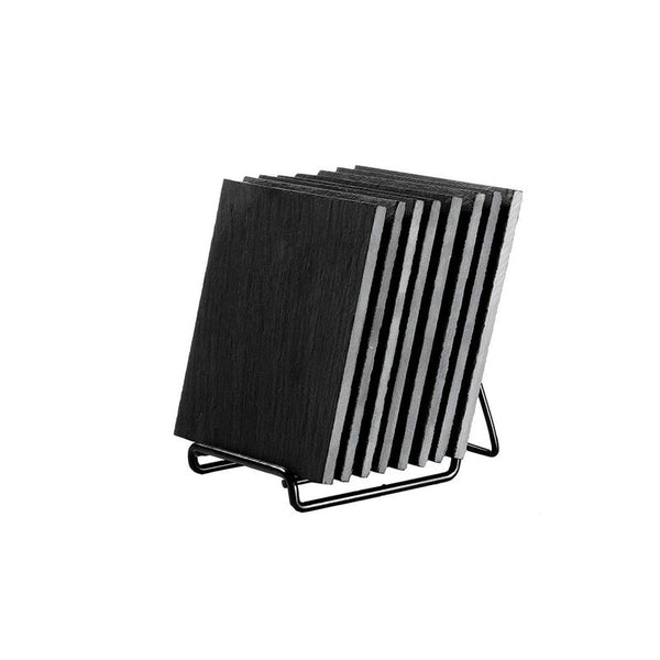 Slate Drink Coasters with Holder, Black (9 Pieces)