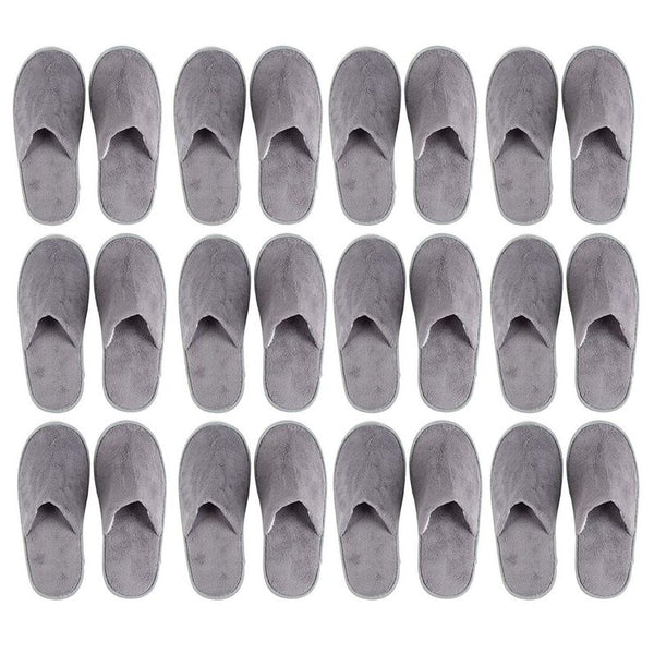 Juvale 12-Pair Disposable Slippers – Non-Slip Fleece Cloth Closed Toe Spa Slippers for Hotel, Travel, Guest and Home - Fits Up to US Men Size 11 & US Women Size 12, Gray