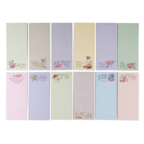 12-Pack Religious Notepad, Magnetic to-Do-List, Grocery List, Religious Gifts, 12 Faith Designs with Scripture, 55 Sheets Per Pad, 2.75 x 6.25 Inches