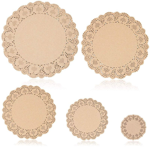 Round Paper Lace Doilies (5 Sizes, Brown, 250 Pack)