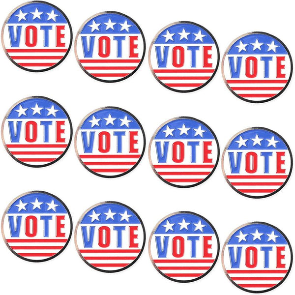 Enamel Pins with American Flag, Vote Lapel, Patriotic Brooch (1.5-Inch, 12-Pack)
