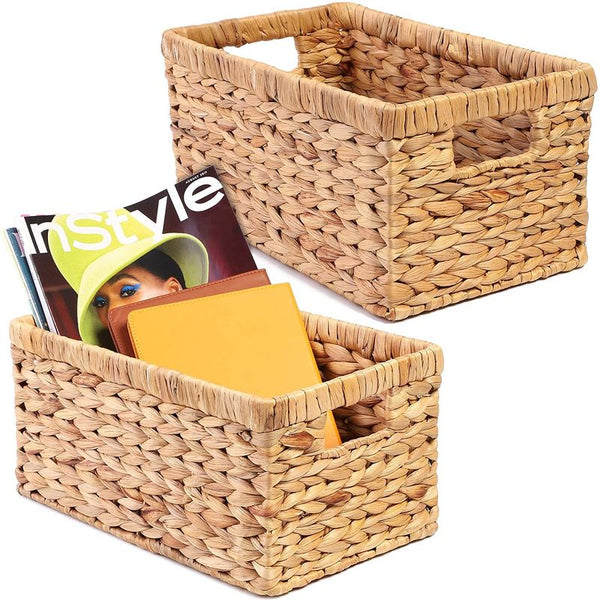 Hand Woven Rectangular Wicker Baskets (2 Pack)
