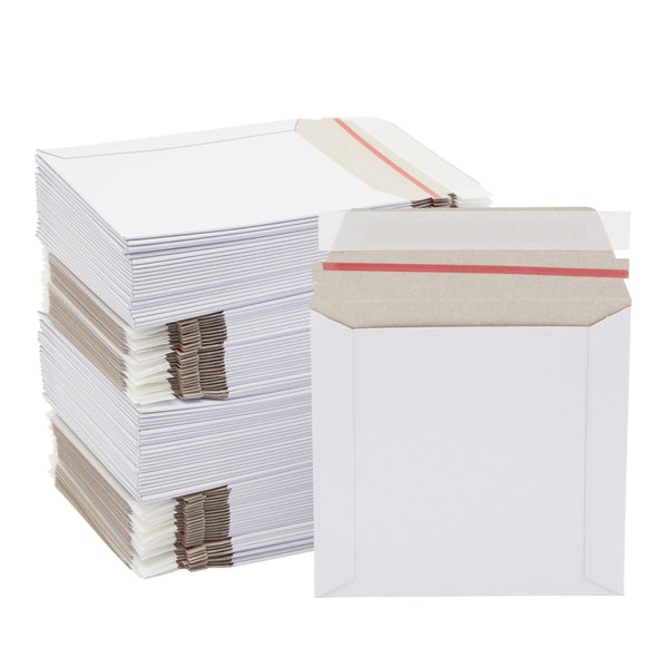 100 Pack 6x6 Rigid Mailers - 450 GSM Thick and Sturdy - Self Sealing Stay Flat Cardboard Envelopes for Mailing CDs, DVDs (White)