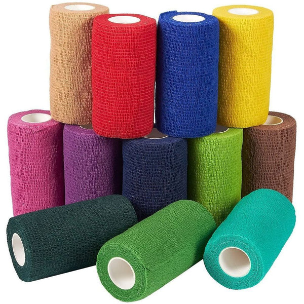 12 Pack Self Adhesive Bandage Wrap, Cohesive Medical Tape, 12 Colors (4 In x 5 Yards)
